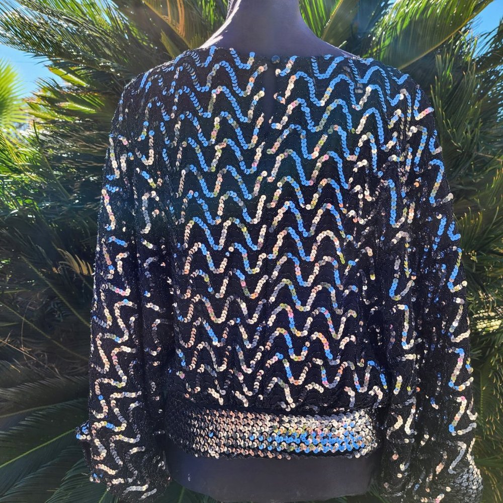 JEANETTE KASTENBERG 80's Blk Silver Sequin Blouse - Great Deal! - Picture 3 of 7